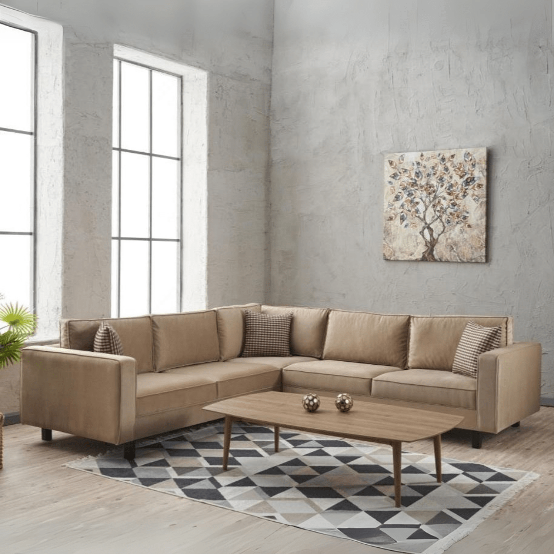 Corner sofa Kale Velvet Cream - five person