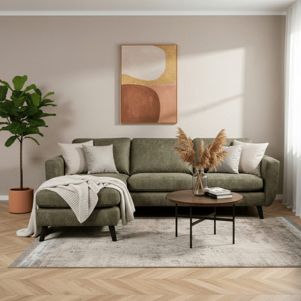 Gwen Corner Sofa Fabric Olive Green Left and Right