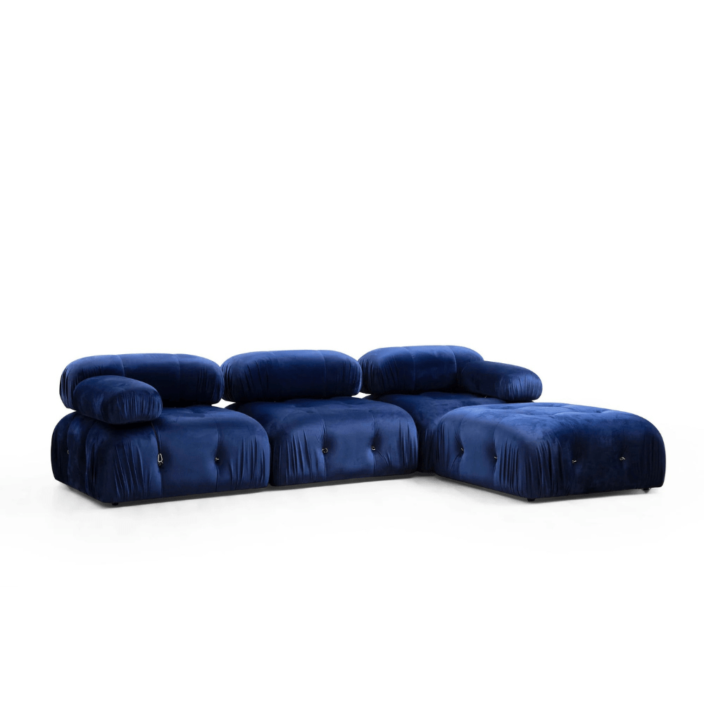 Banken - Modulaire XXL hoekbank Bubble met hocker - velvet blauw - Dimehouse