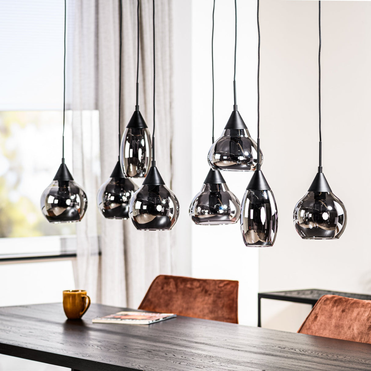 Glass Pendant Lamp Kesi 8-light Smoke Glass