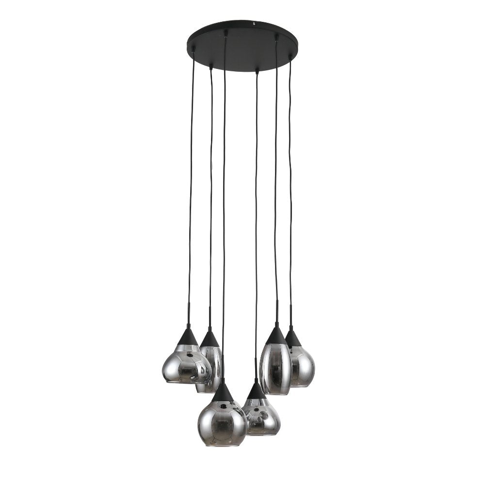 Pendant Lamp Kesi 6-light Stepped Smoke Glass