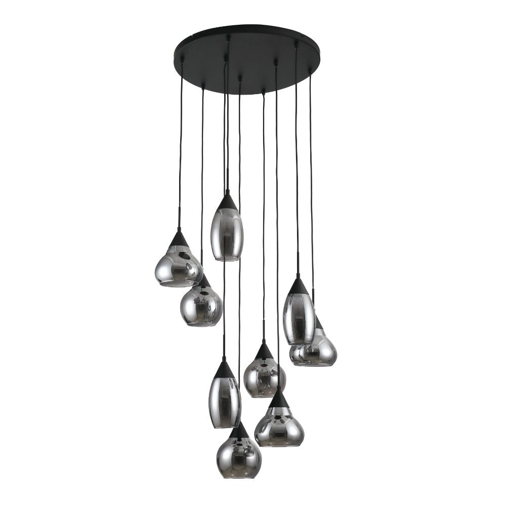 9-light Pendant Lamp Glass Smokey Stepped Kesi