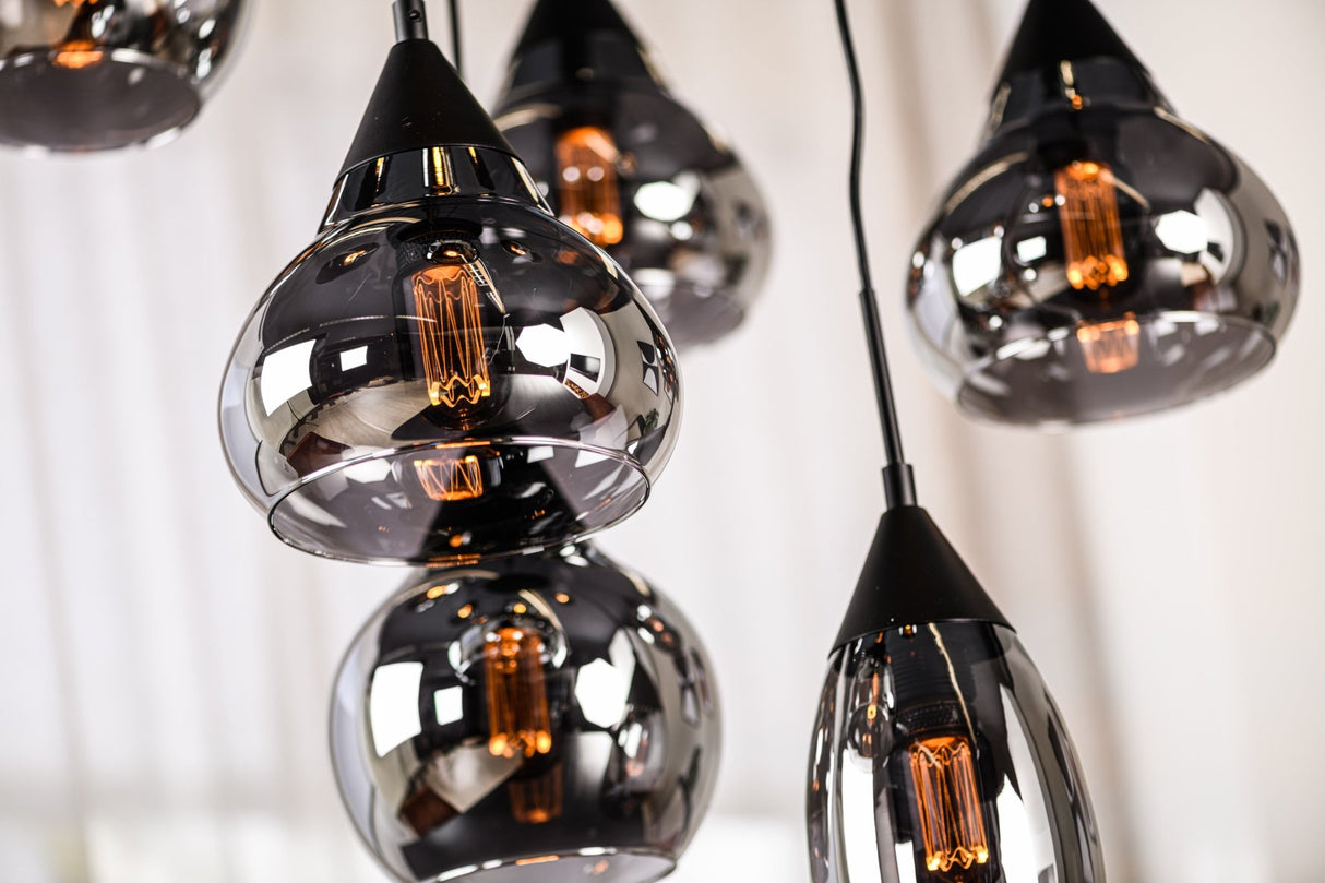 9-light Pendant Lamp Glass Smokey Stepped Kesi