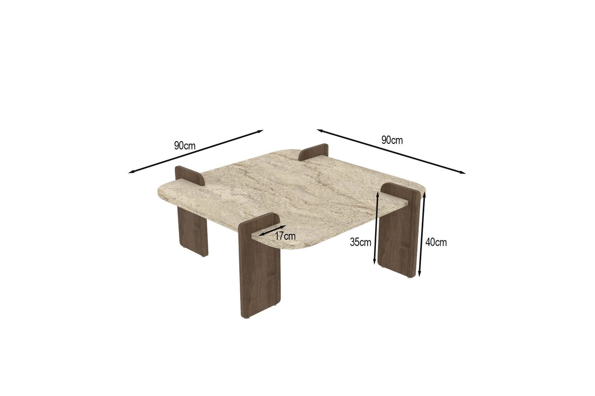 Afrolli coffee table travertine look walnut 90x90 Travertine look and walnut Melamine coated wood composite