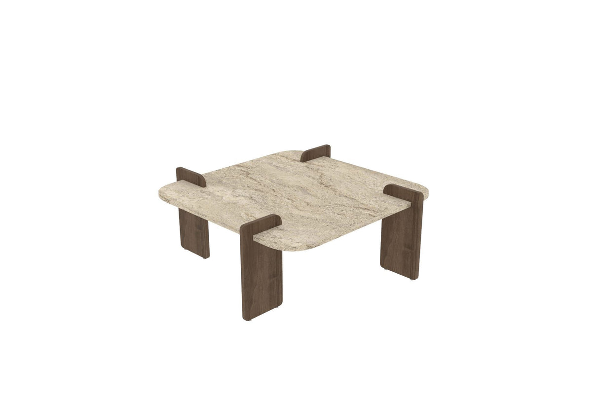 Afrolli coffee table travertine look walnut 90x90 Travertine look and walnut Melamine coated wood composite
