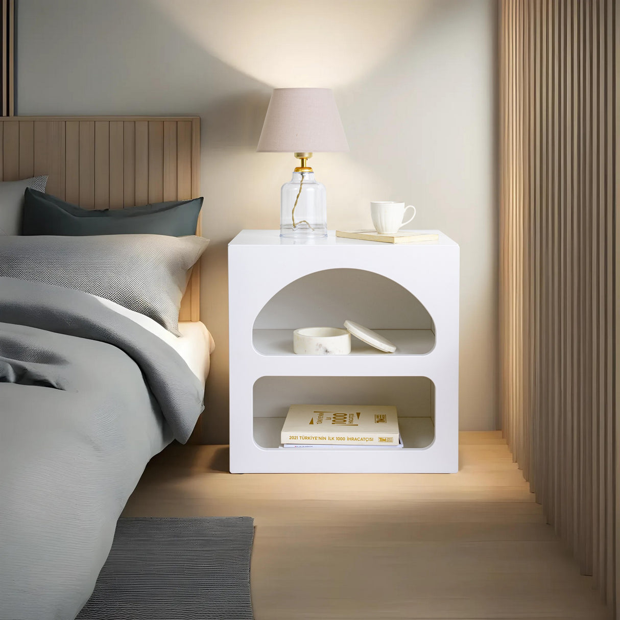 Bedside tables - Bedside table Lorin White Melamine 50x50x38 cm - Dimehouse