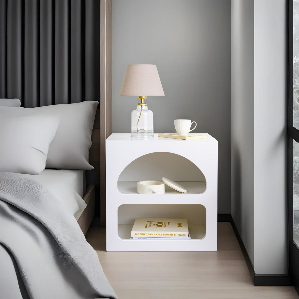 Bedside tables - Bedside table Lorin White Melamine 50x50x38 cm - Dimehouse