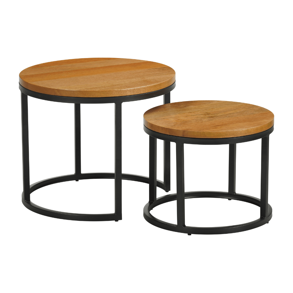 Coffee tables-Set of 2 round coffee tables natural Mango wood - industrial - Rosy-Dimehouse