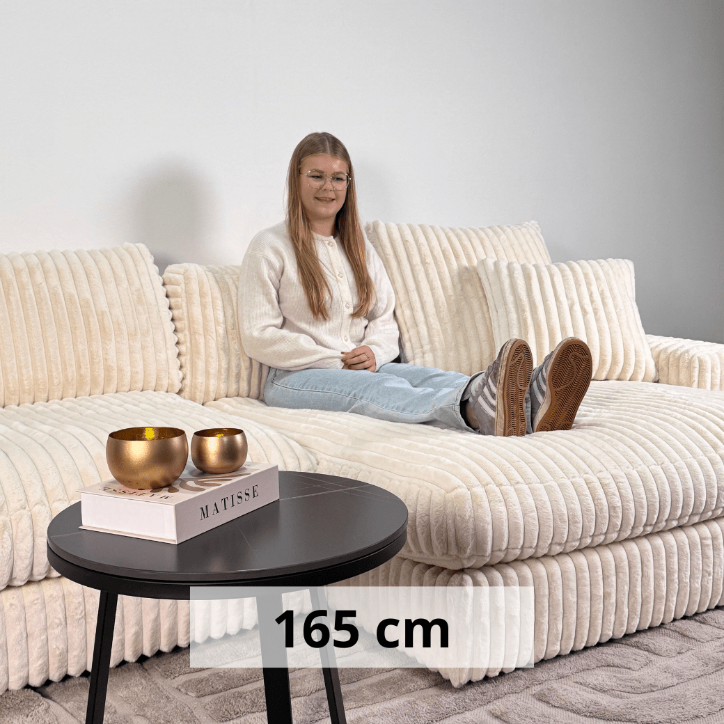 3-seater corner sofa XXL Beige Ribbed sofa Nia