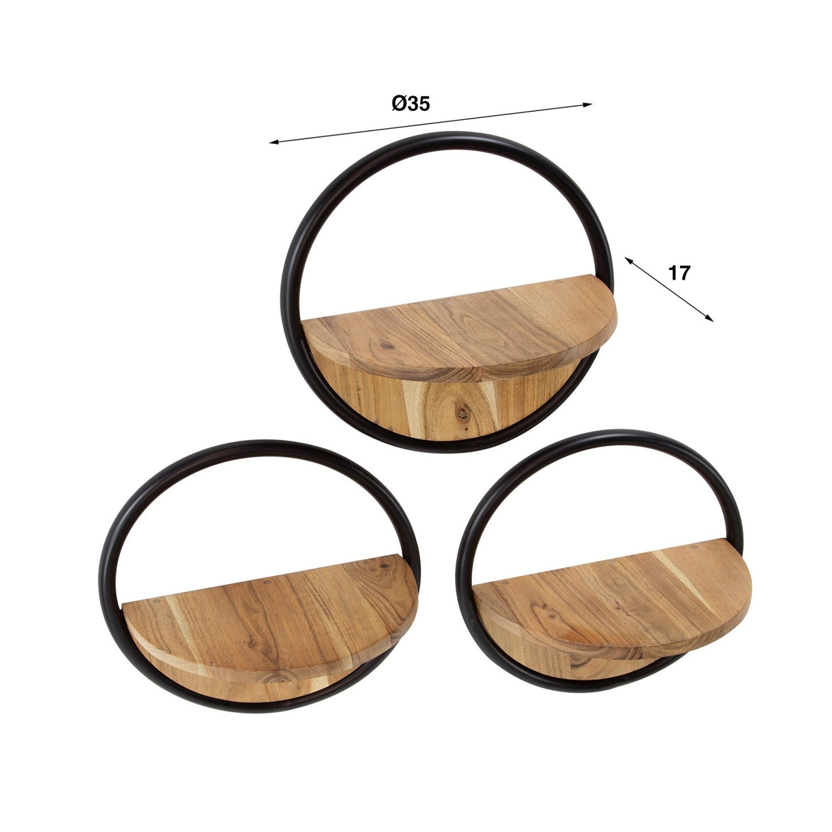Round Wall Shelf Ø35 Solid Acacia Wood Set of 3