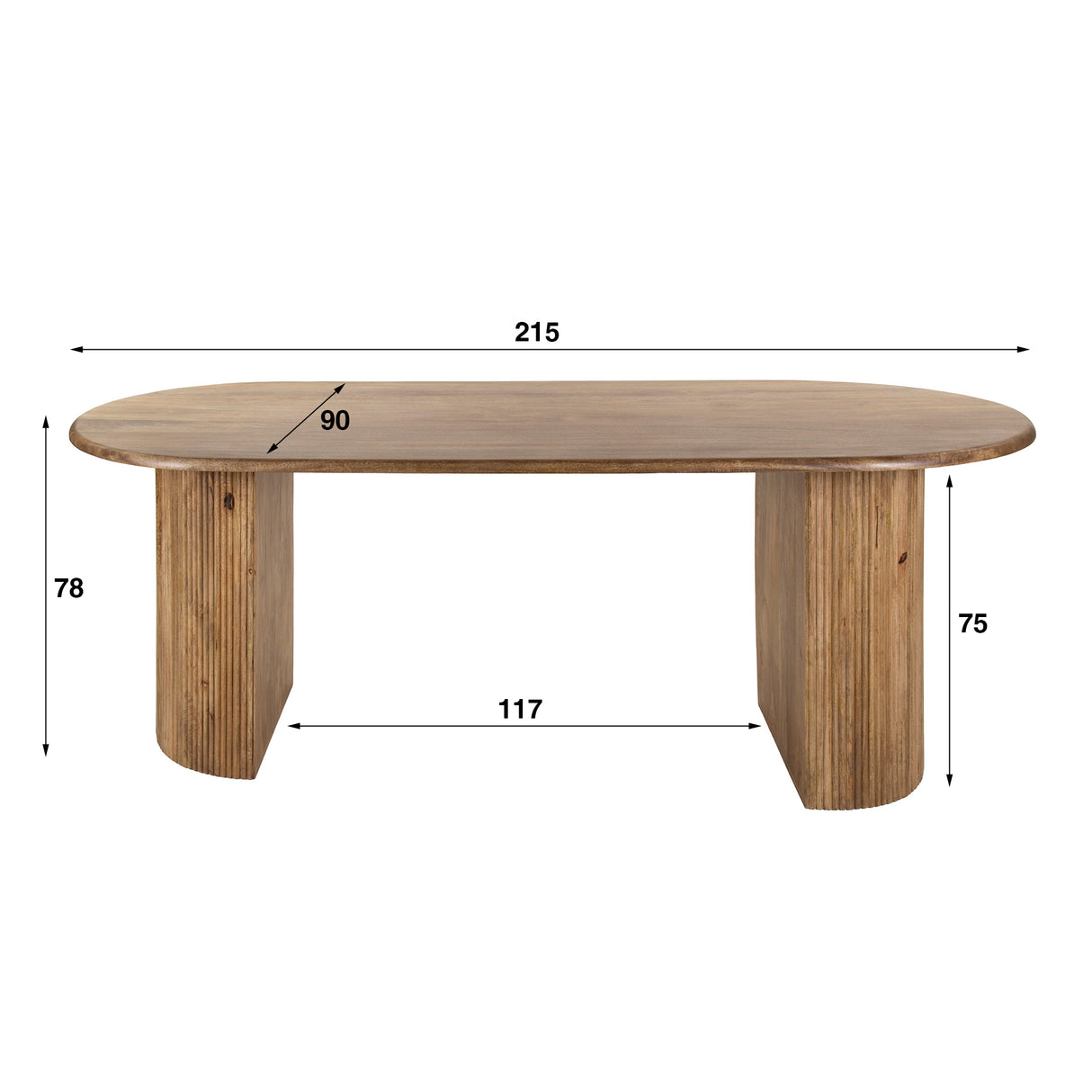 Dining Table Oval Mango Wood Maria 215x90 cm