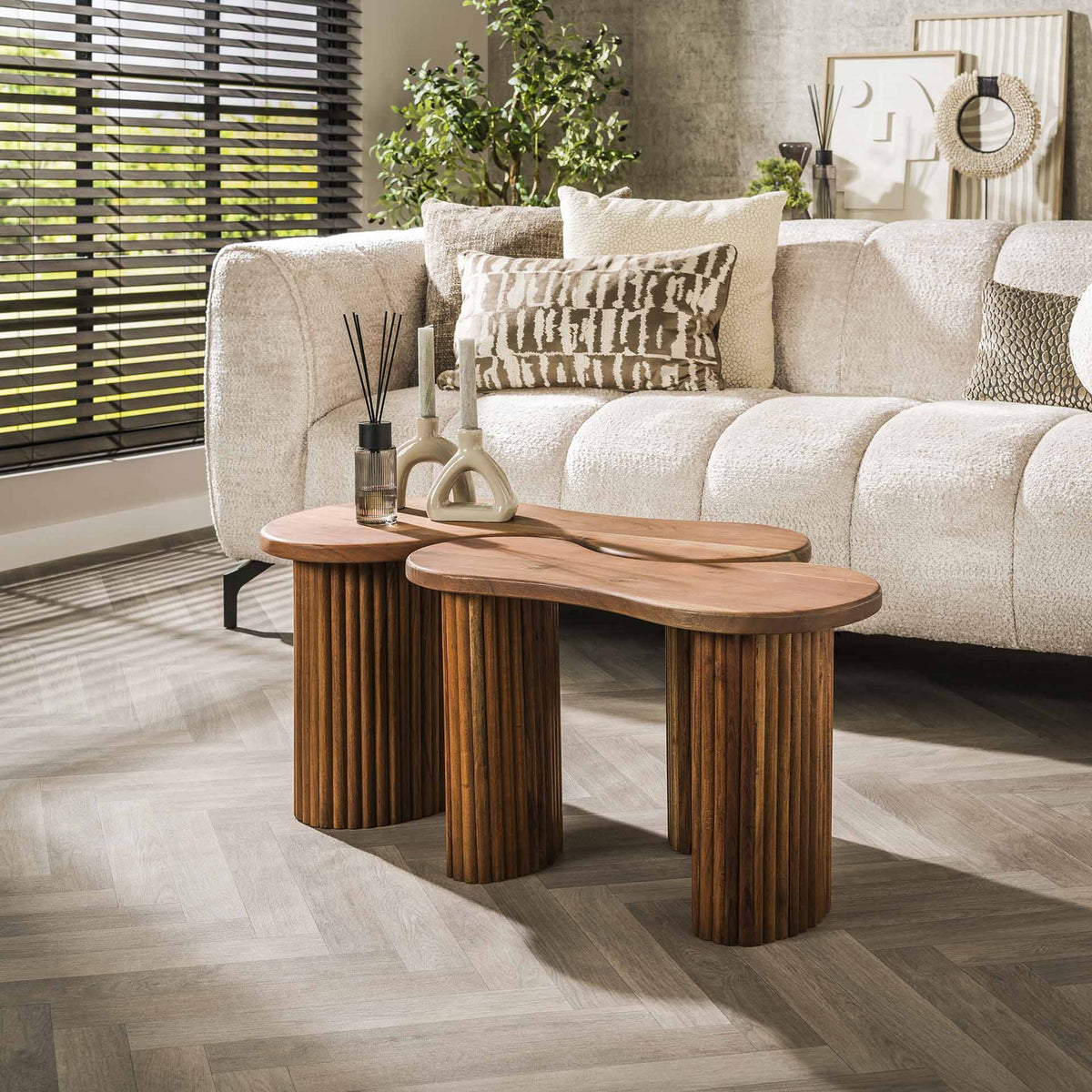 Coffee tables - Coffee table set of 2 Fem acacia wood brown - Dimehouse