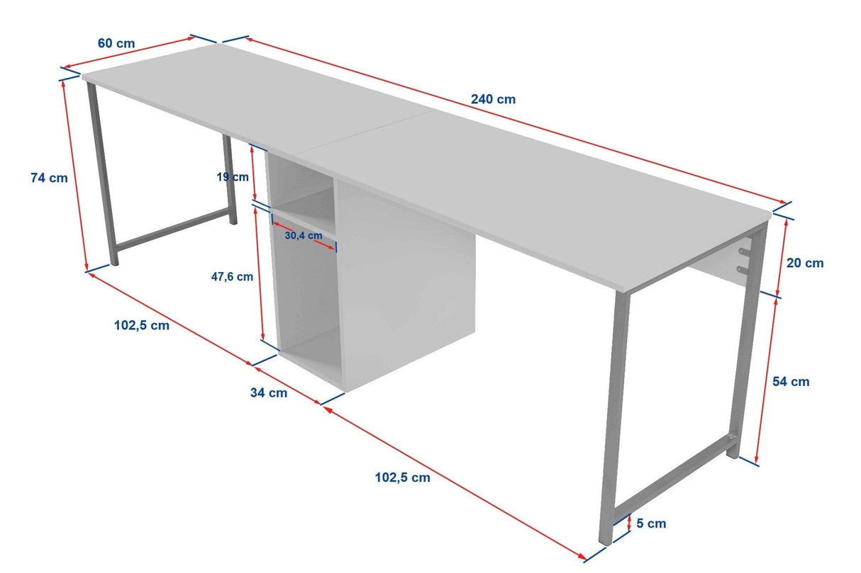 Bureaus - Studie bureau Twin Study Desk Melamine Atlantic Pine 240x60 Atlantic Pine Black - Dimehouse