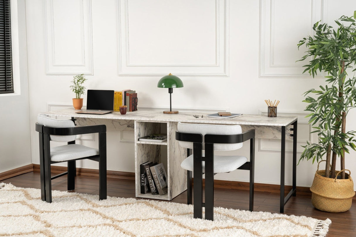 Bureaus - Twin Study Desk Studie Bureau Freesia Marble Black 240x60 cm Melamine - Dimehouse