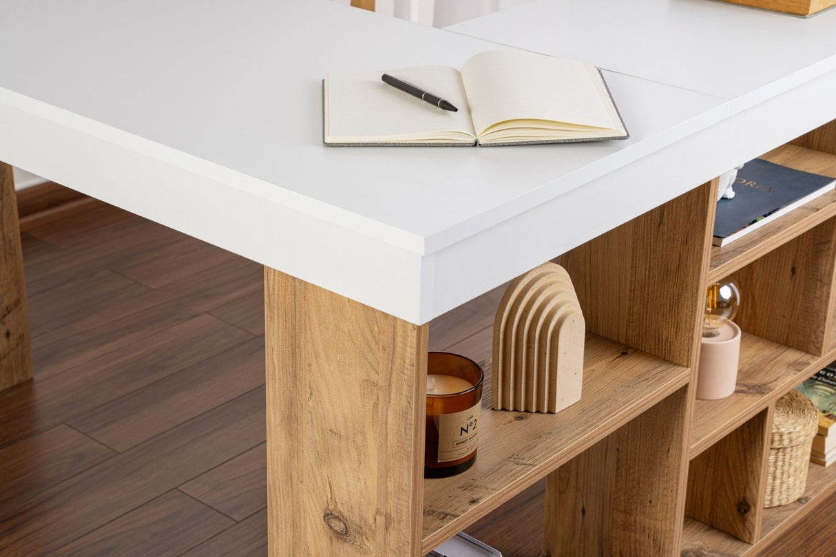 Bureaus - Vesper Studie bureau 130x120 cm wit dennenhout White Atlantic Pine Melamine - Dimehouse