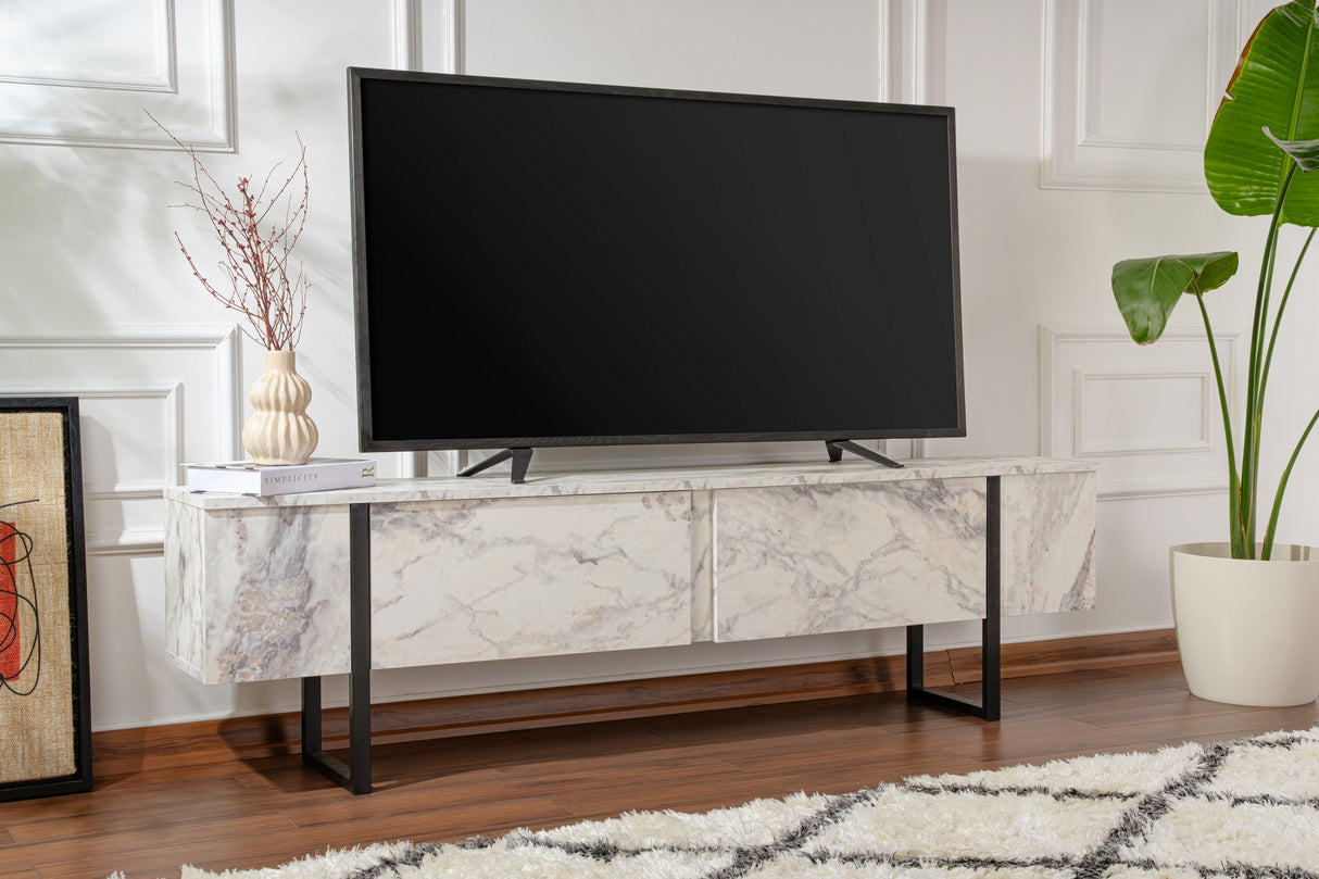 TV Cabinet Marble Melamine Black Frame Blitz 50x180x29.5 cm