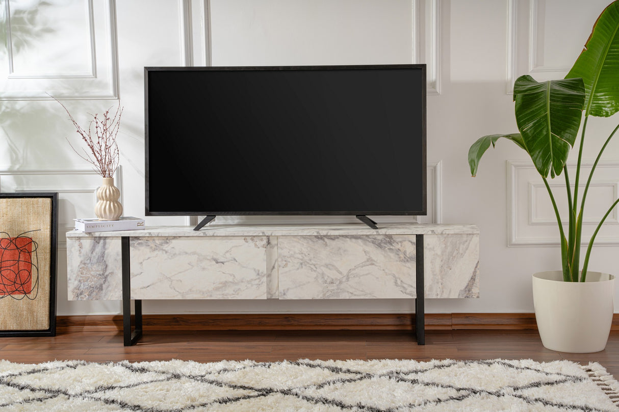 TV Cabinet Marble Melamine Black Frame Blitz 50x180x29.5 cm