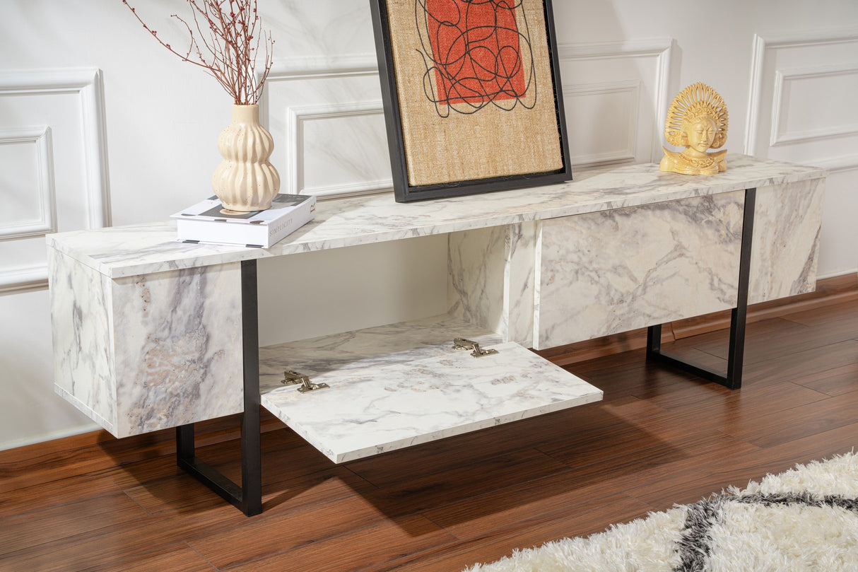 TV Cabinet Marble Melamine Black Frame Blitz 50x180x29.5 cm