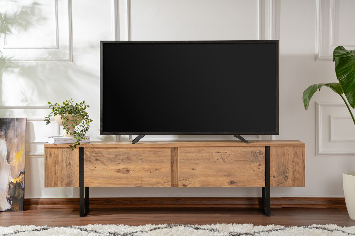 TV Cabinet Natural Melamine Black Frame Blitz 50x180x29.5 cm