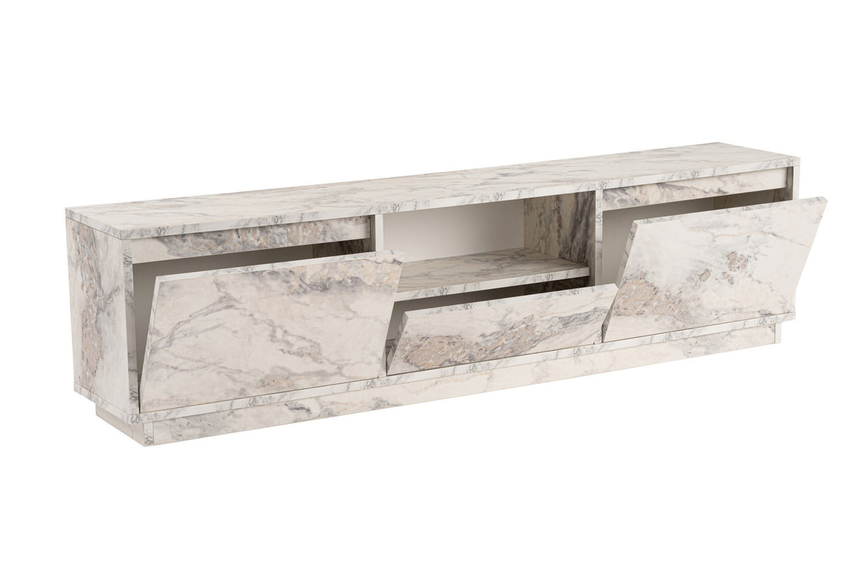 TV Meubels - TV Meubel Marmer Melamine - drie kastjes - 160x42x29,5 cm - Flare - Dimehouse