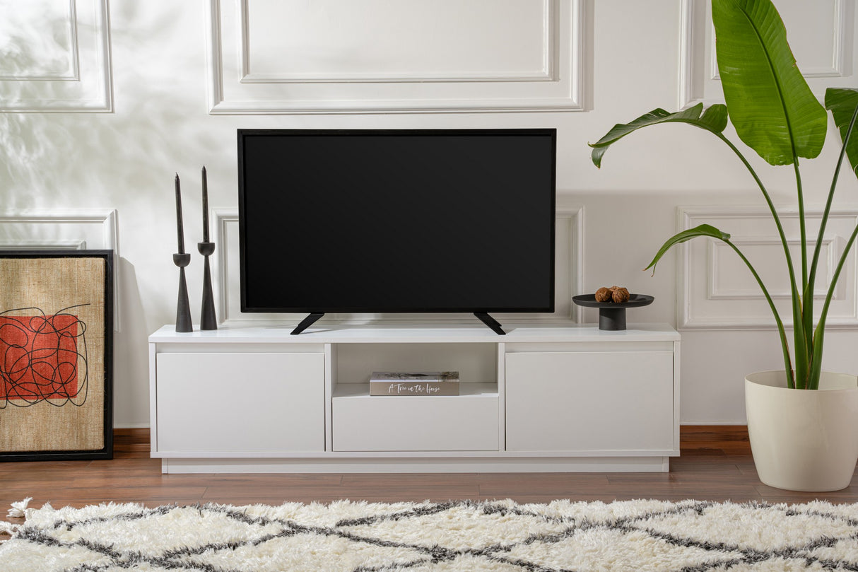 TV Meubels - TV Meubel Vanguard Naturel Wit Melamine 160x42x29,5 cm - Dimehouse