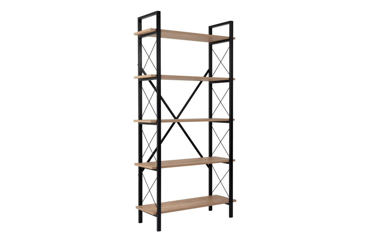 Industrial Bookcase Ely Oak Melamine - Black Frame - 180x90 cm