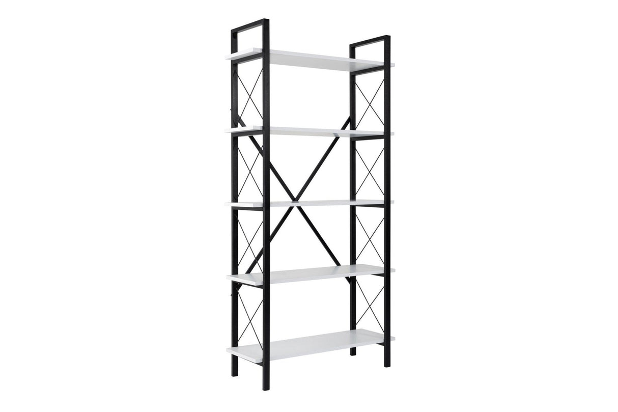 Industrial Bookshelf Ely White Wood Melamine - Black Frame - 180x90 cm