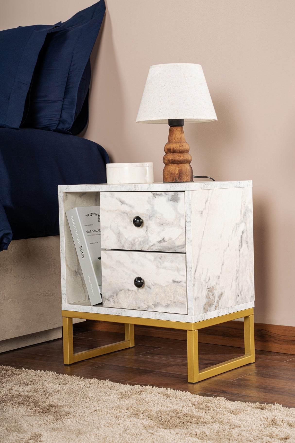 Nightstand Marble Melamine Golden Frame Pulsar