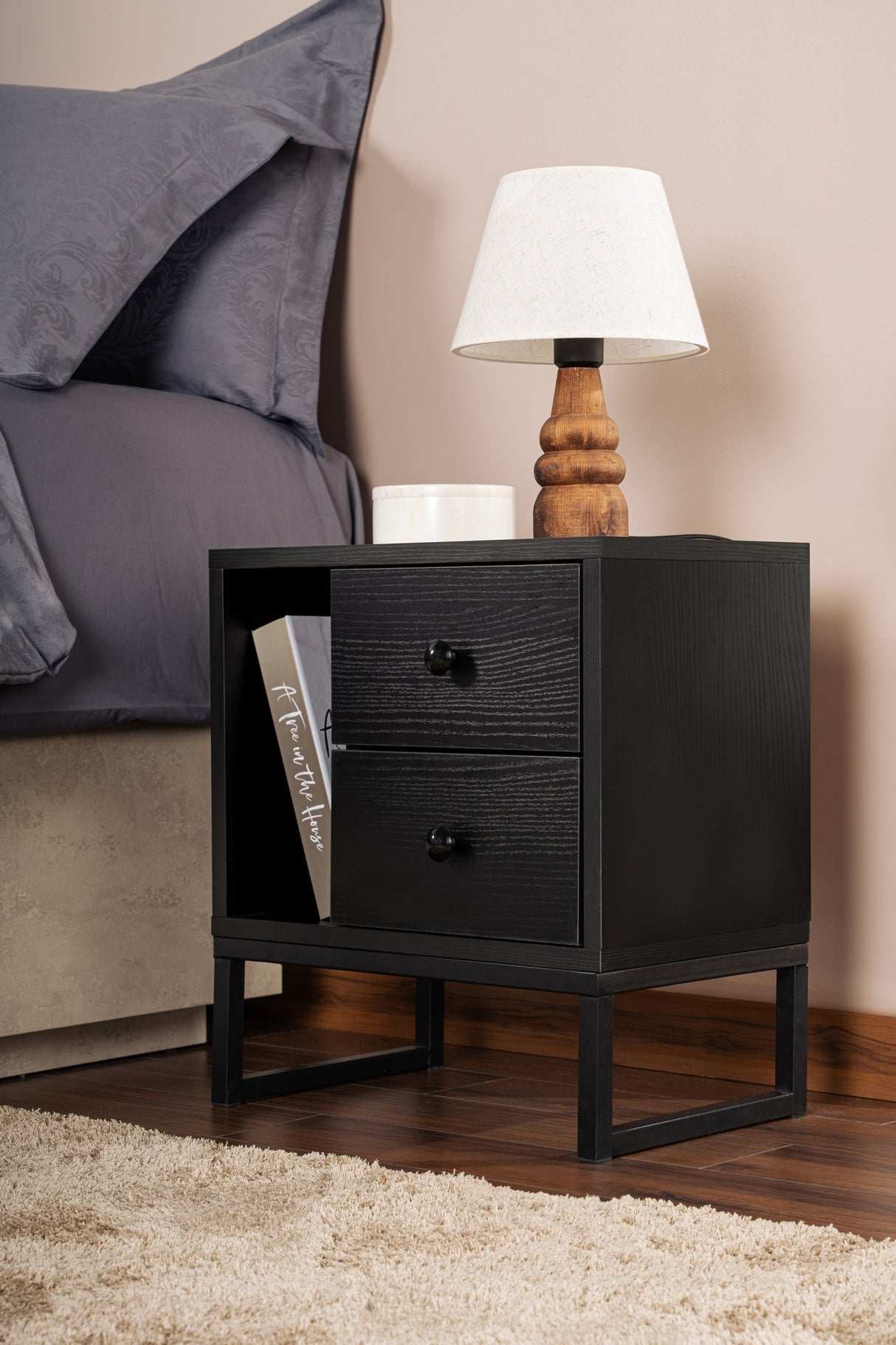 Nightstand Black Melamine Pulsar