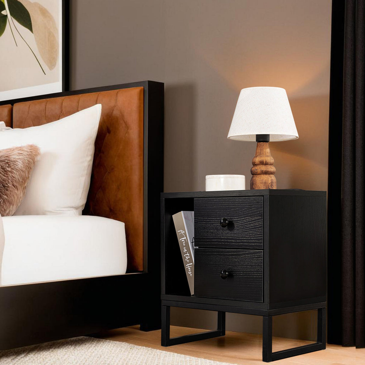 Nightstand Black Melamine Pulsar