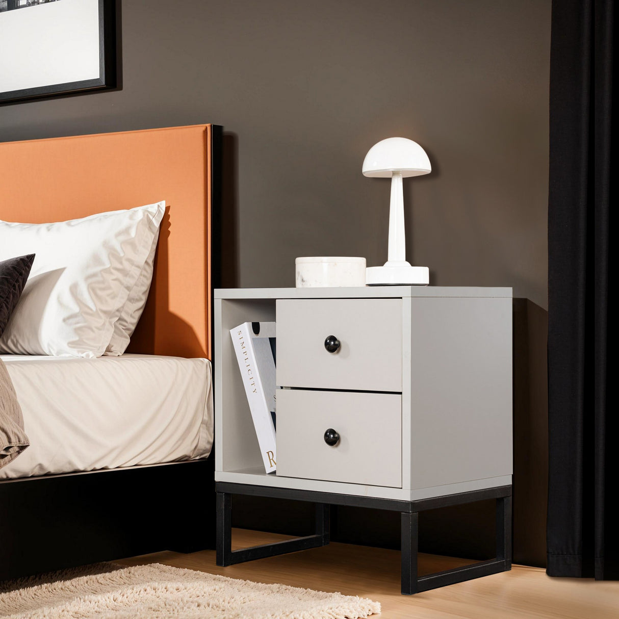 Nightstand Gray Melamine Pulsar - Black Frame