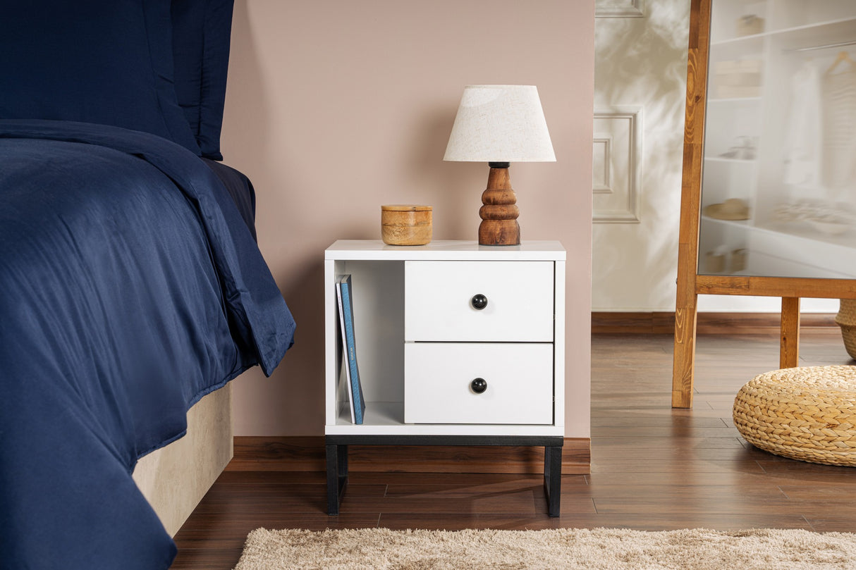 Nightstand White Melamine Pulsar - Black Frame