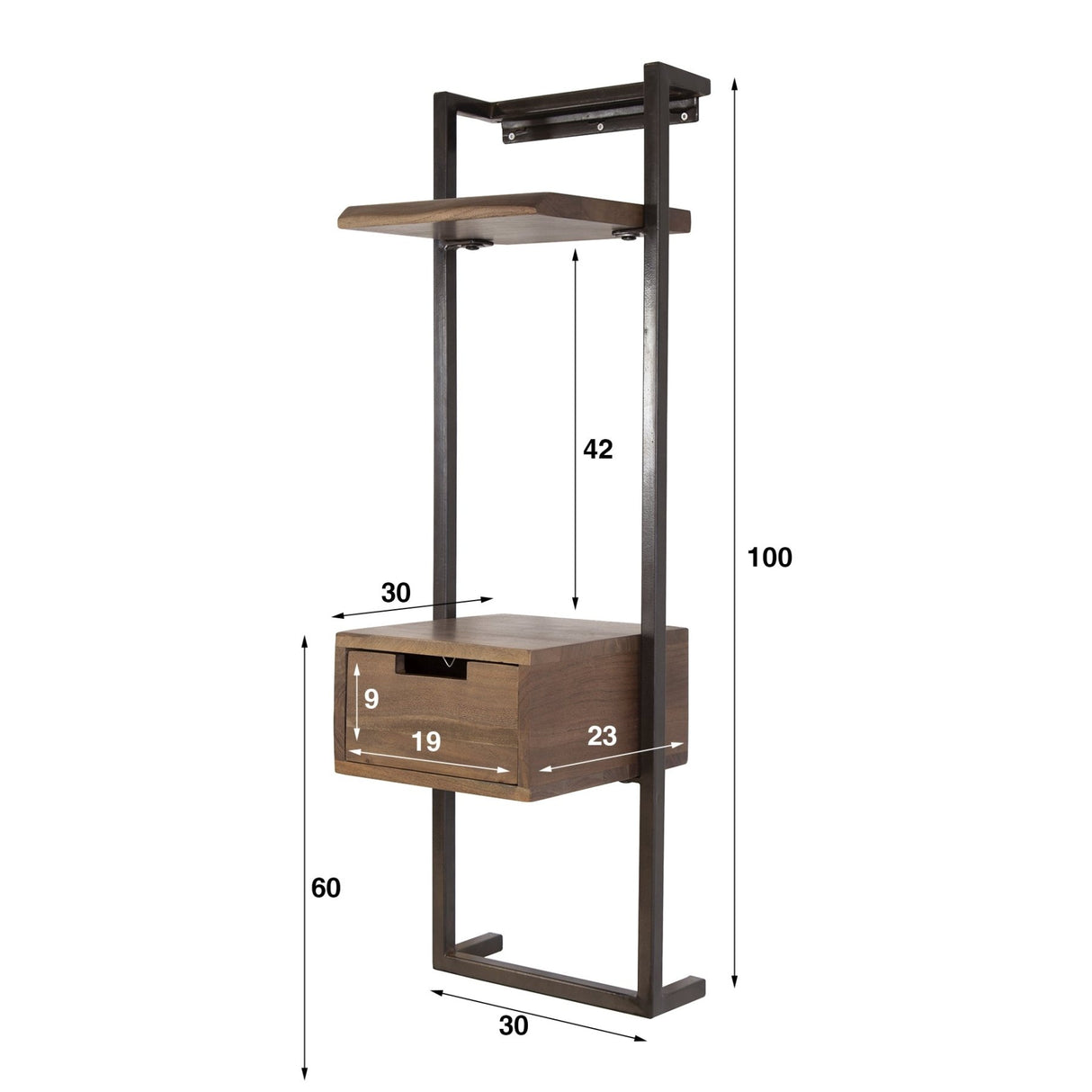 Oslo 1-drawer bedside table Solid Acacia Drift Brown