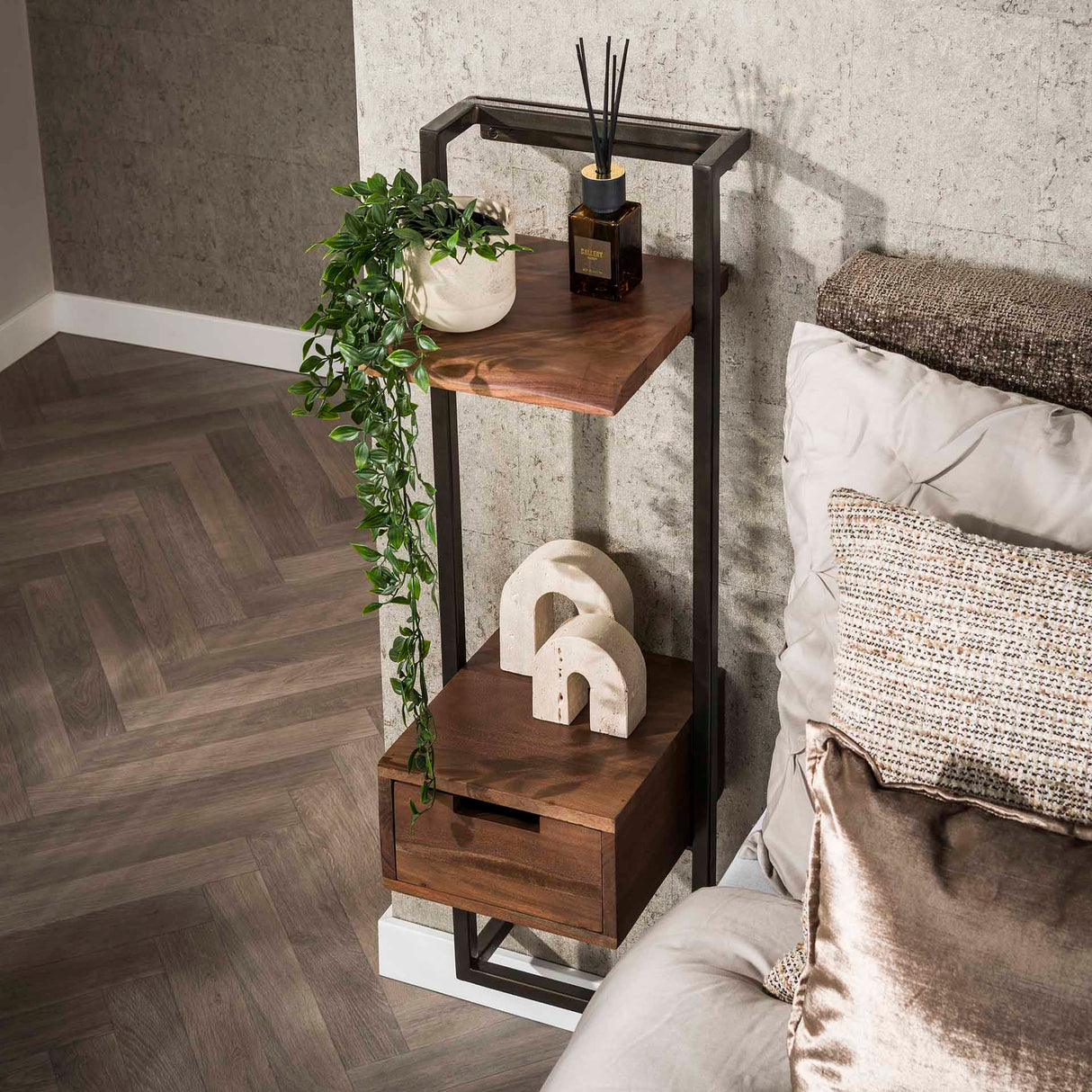 Oslo 1-drawer bedside table Solid Acacia Drift Brown