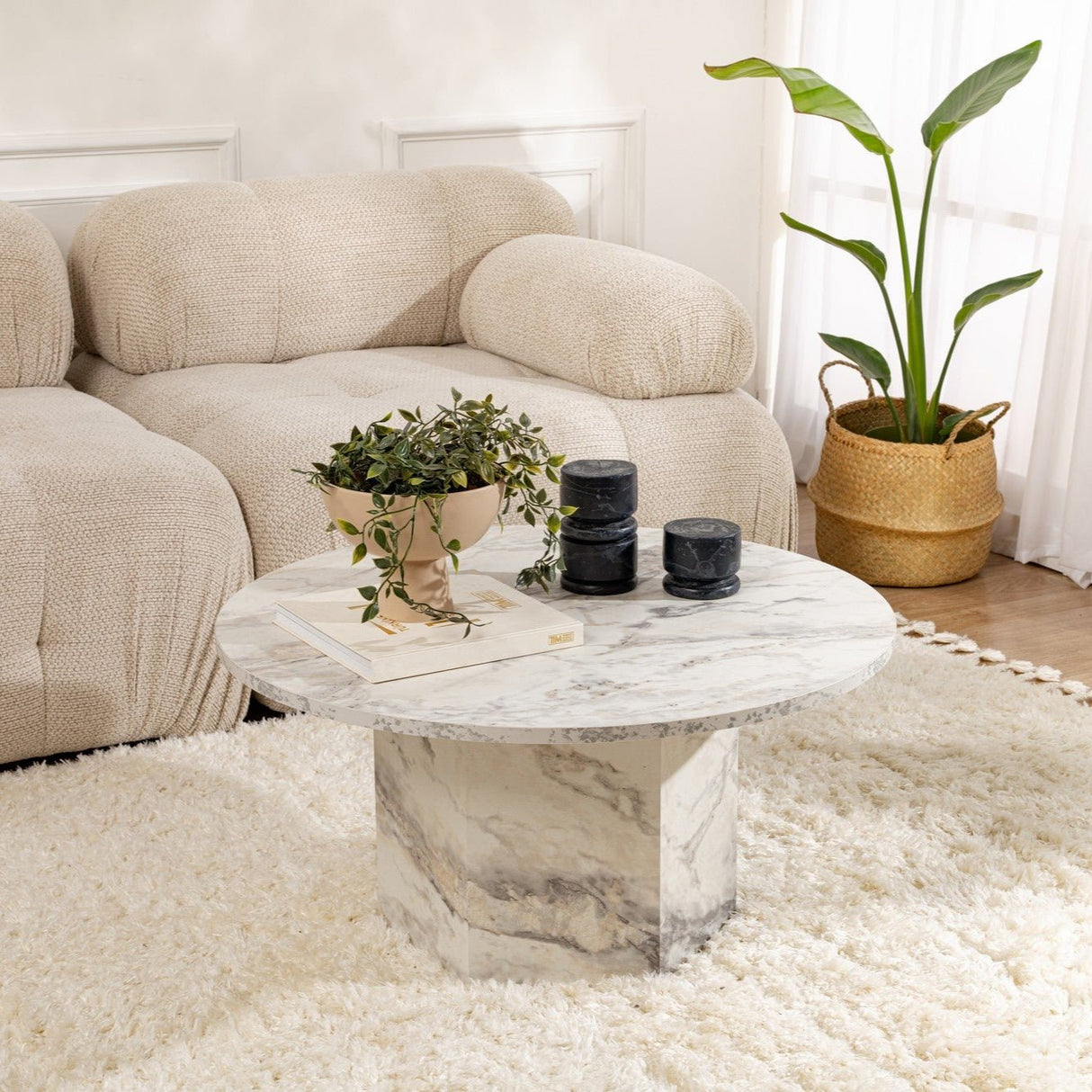 Coffee tables - Round Coffee Table Vano Marble Look 80 cm - Dimehouse