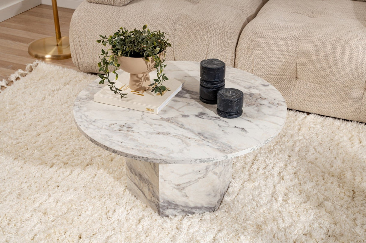 Coffee tables - Round Coffee Table Vano Marble Look 80 cm - Dimehouse