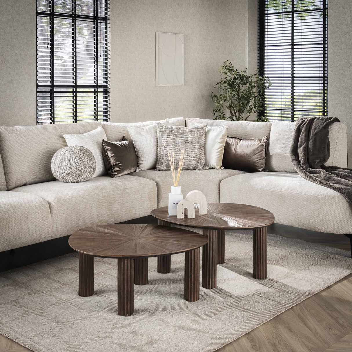 Coffee table set of 2 Myla Triangular Teak Wood Brown