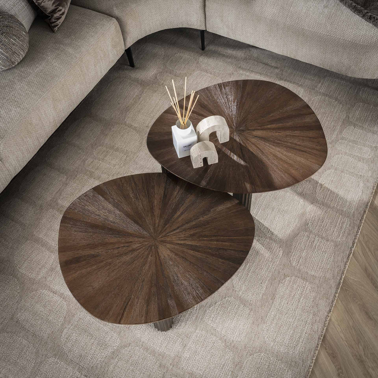 Coffee table set of 2 Myla Triangular Teak Wood Brown