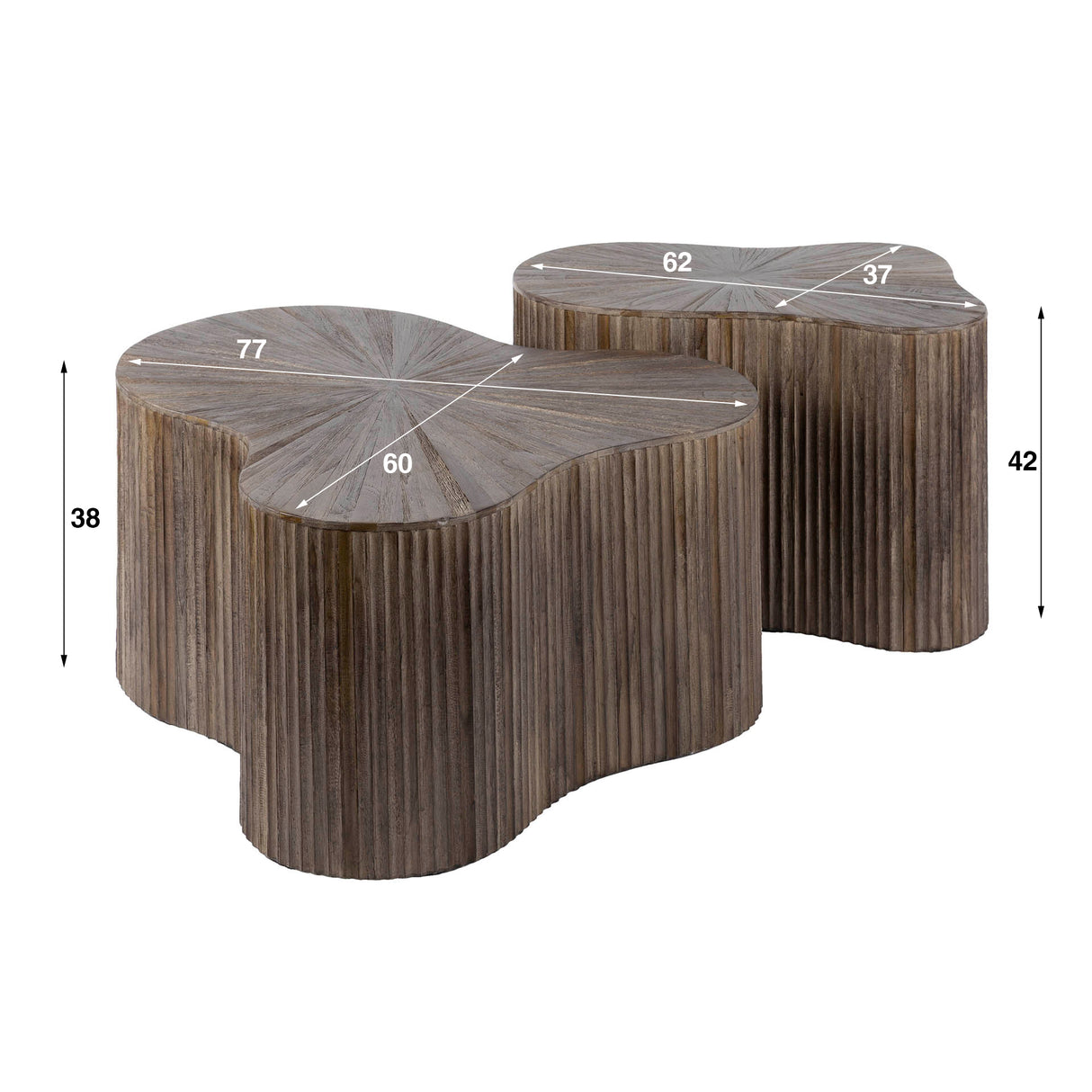 Coffee table set of 2 Myla Organic shape Teak wood Brown