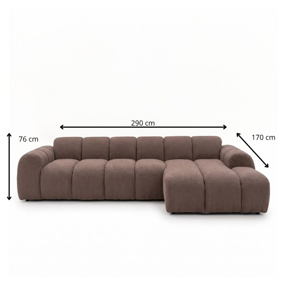 Sofas-Corner sofa with lounge soft brown bouclé fabric - stripes - right - Brix -Dimehouse