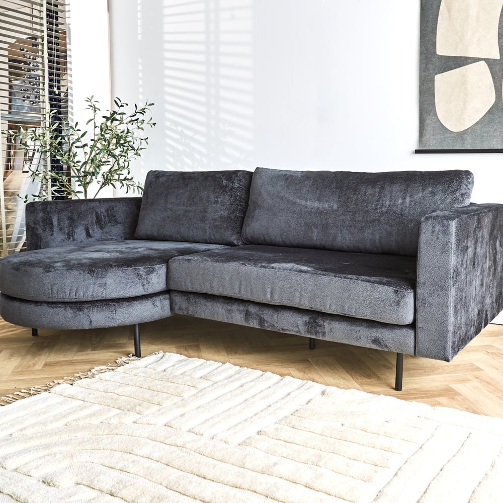 Sofa Bella Dimehouse Anthracite LxWxH 138x98x55 Fabric Atmospheric photo diagonal front view