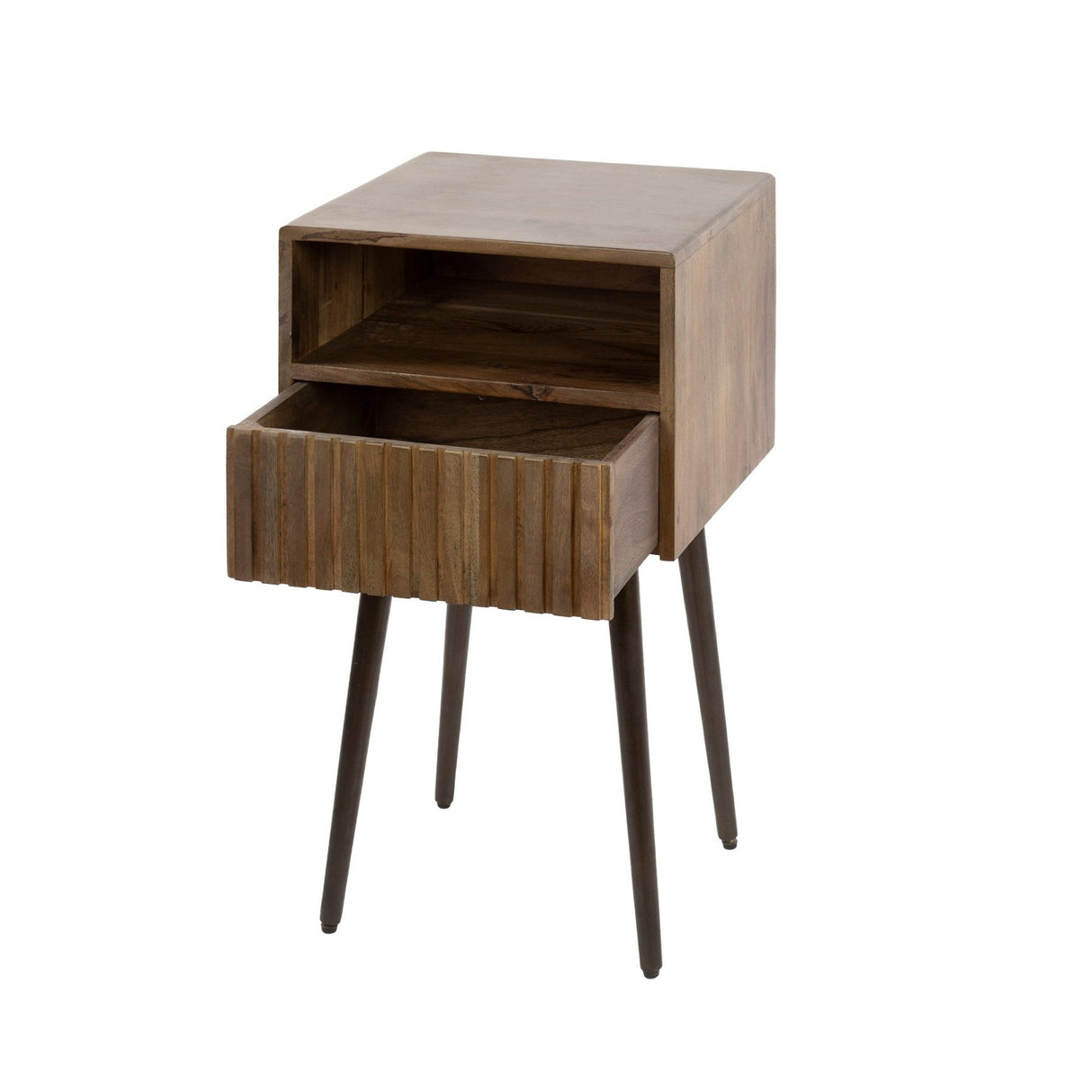 Nachtkastjes - Nachtkastje Oslo Acaciahout Drift Brown 1 Lade - Dimehouse