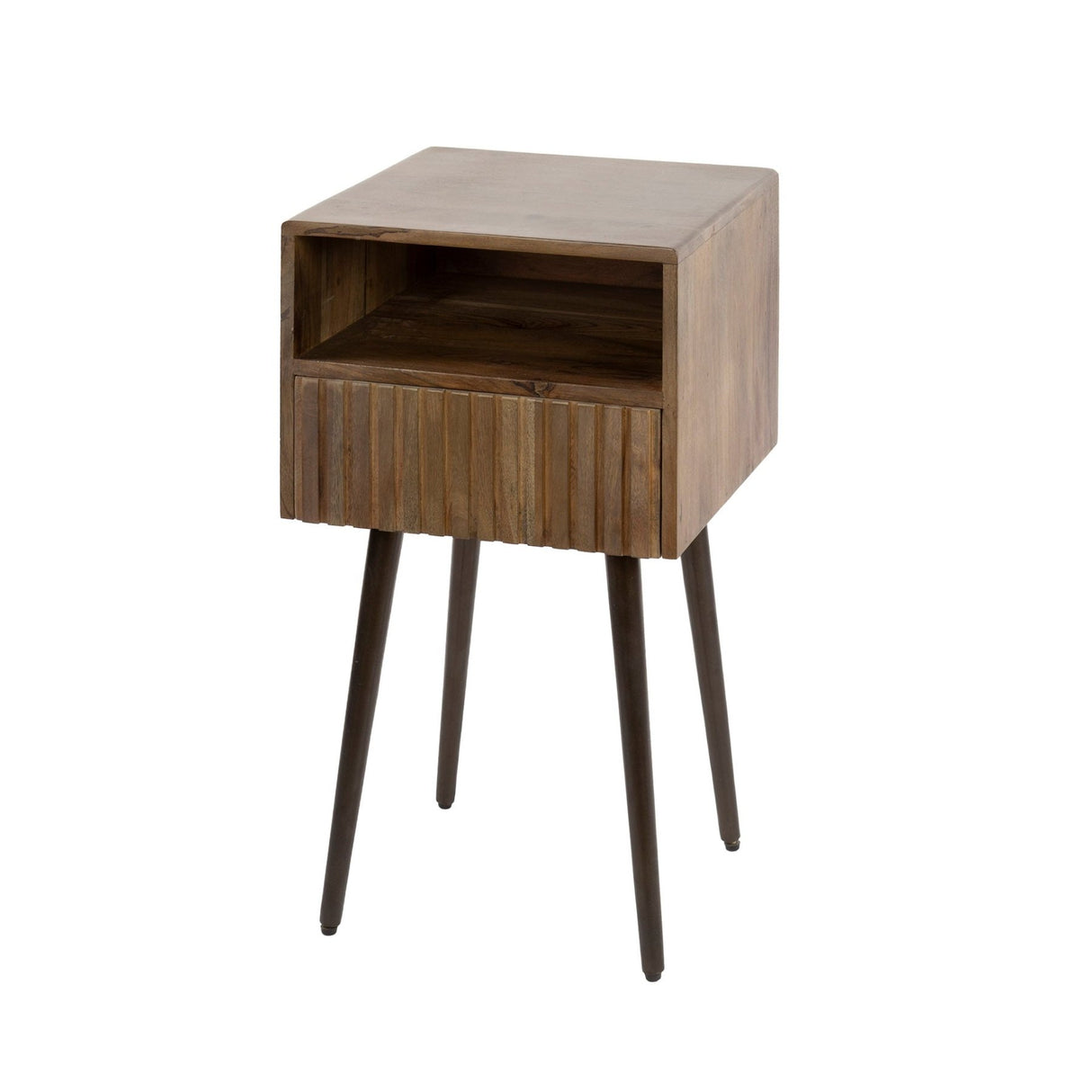 Nachtkastjes - Nachtkastje Oslo Acaciahout Drift Brown 1 Lade - Dimehouse