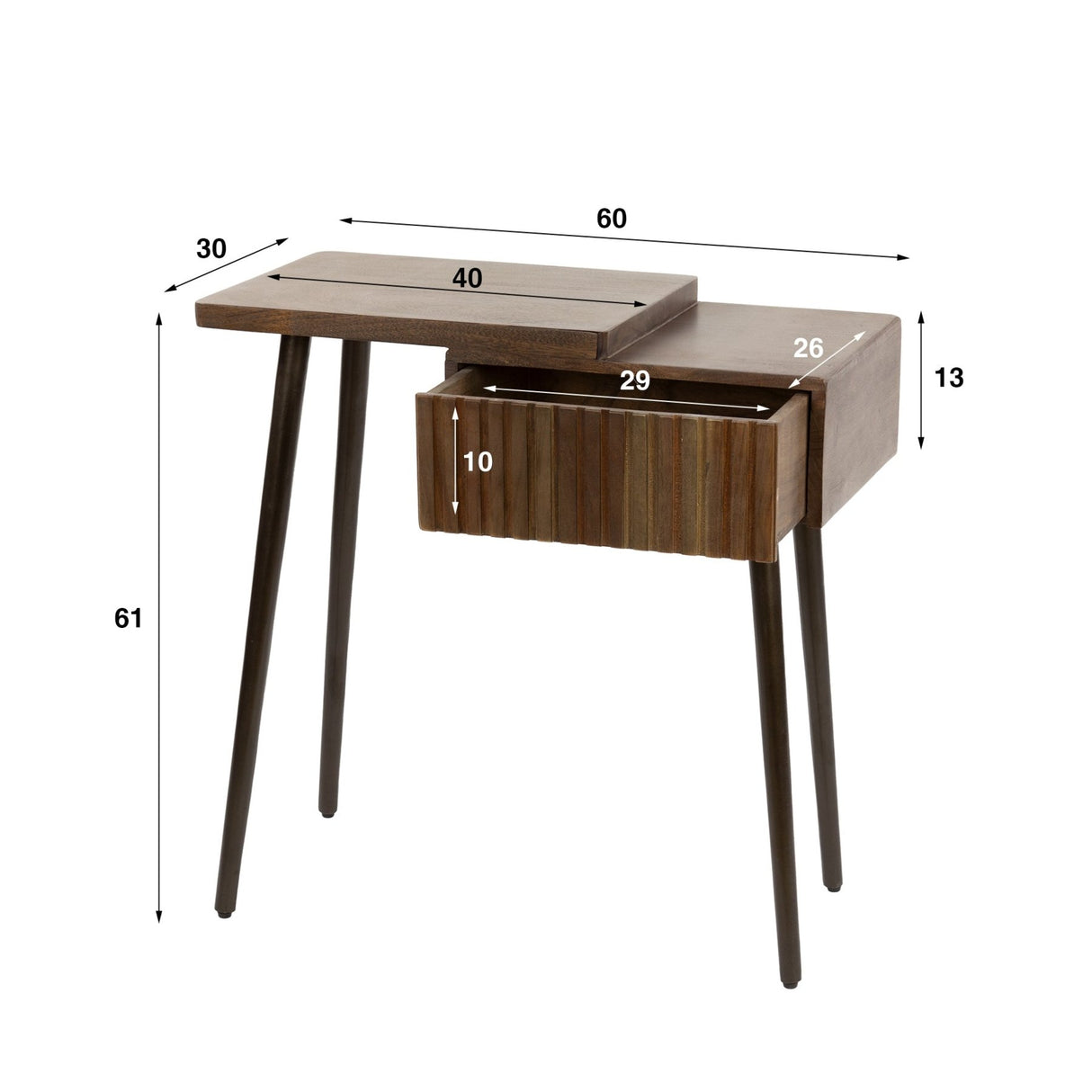 Nachtkastjes - Nachtkastje Oslo Links Acaciahout Drift Brown 1 Lade - Dimehouse