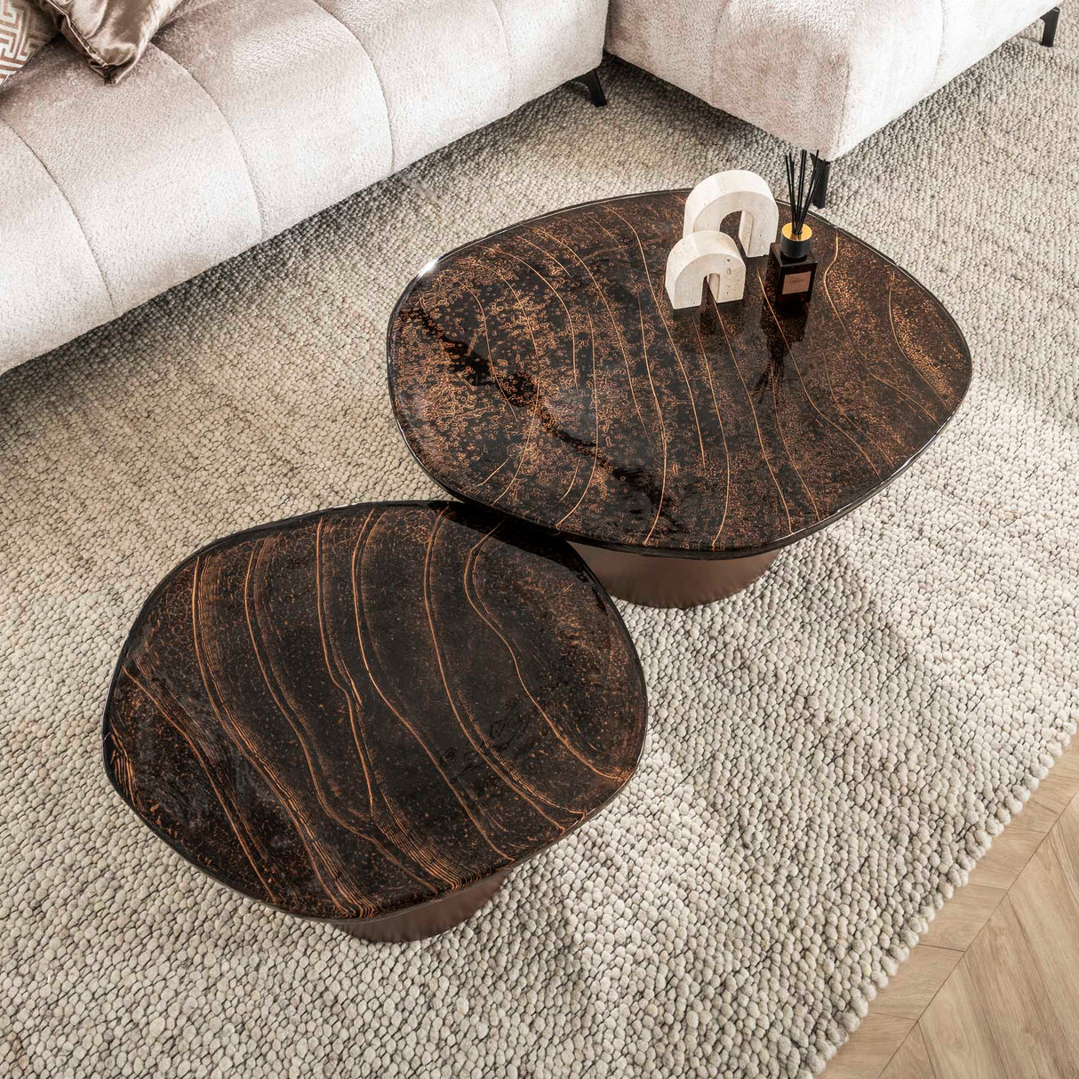 Coffee table set Aurora antique copper - set of 2