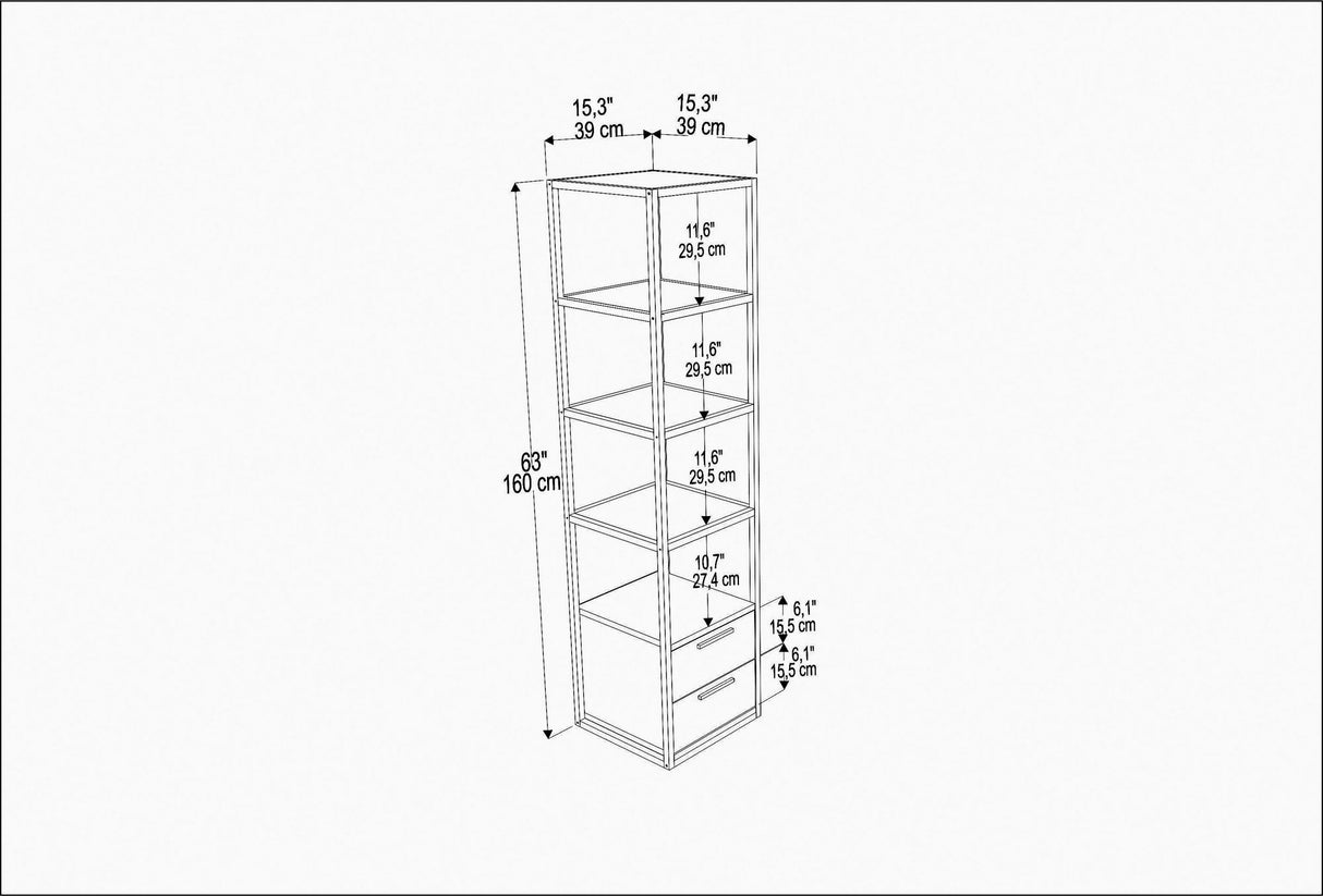 Boekenkasten - Boekenkast Robbins White Wit Antraciet Melamine 39x160x39 cm - Dimehouse