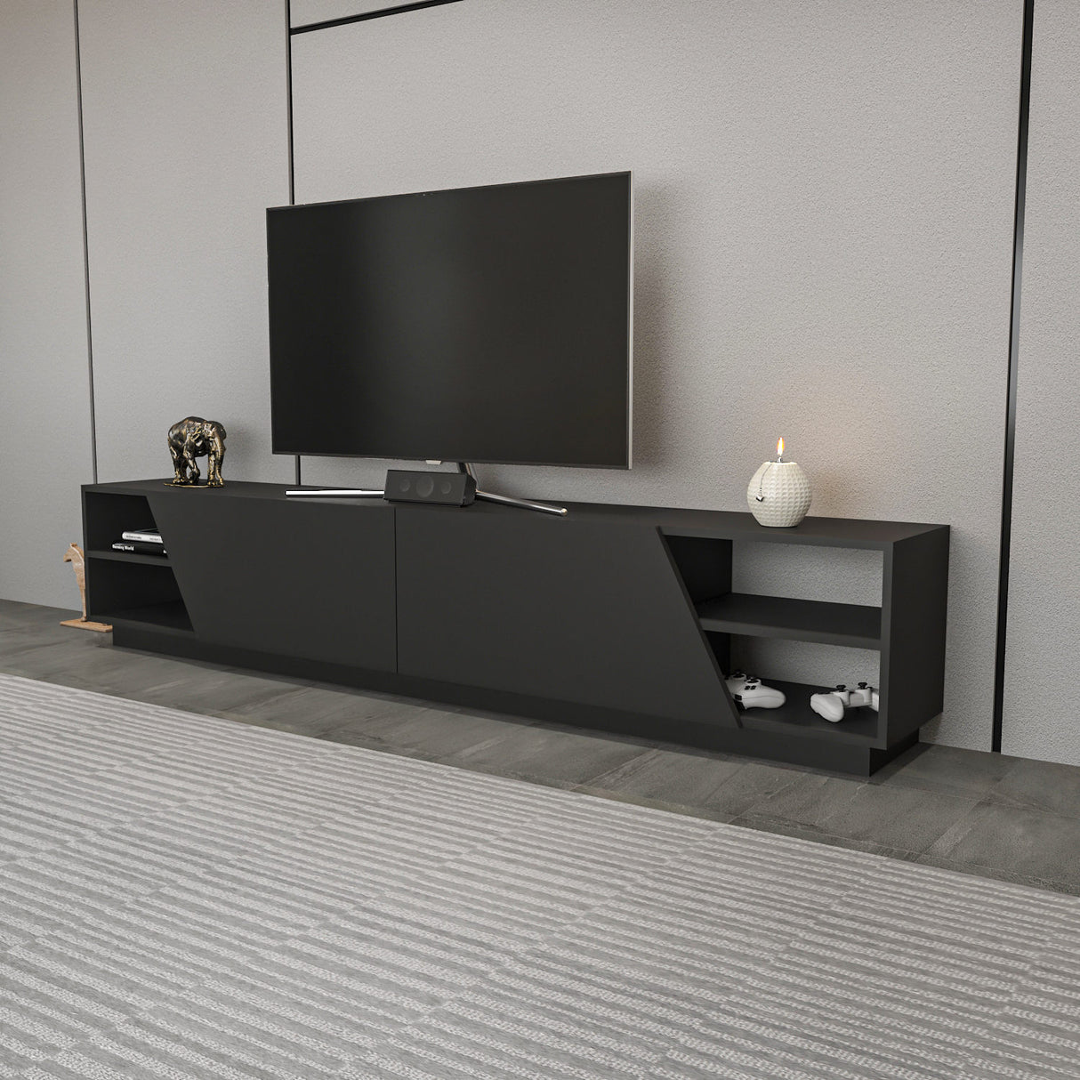 TV furniture Rhodes Anthracite Melamine 240x47.4x37.1 cm