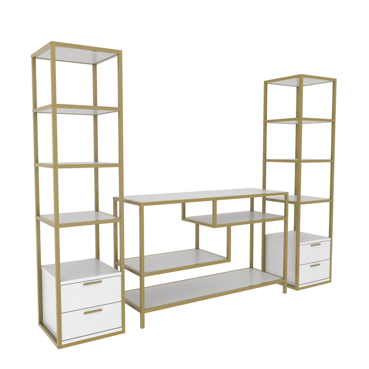 TV furniture set Robbins Gold Gold White Melamine 198x160x39 cm