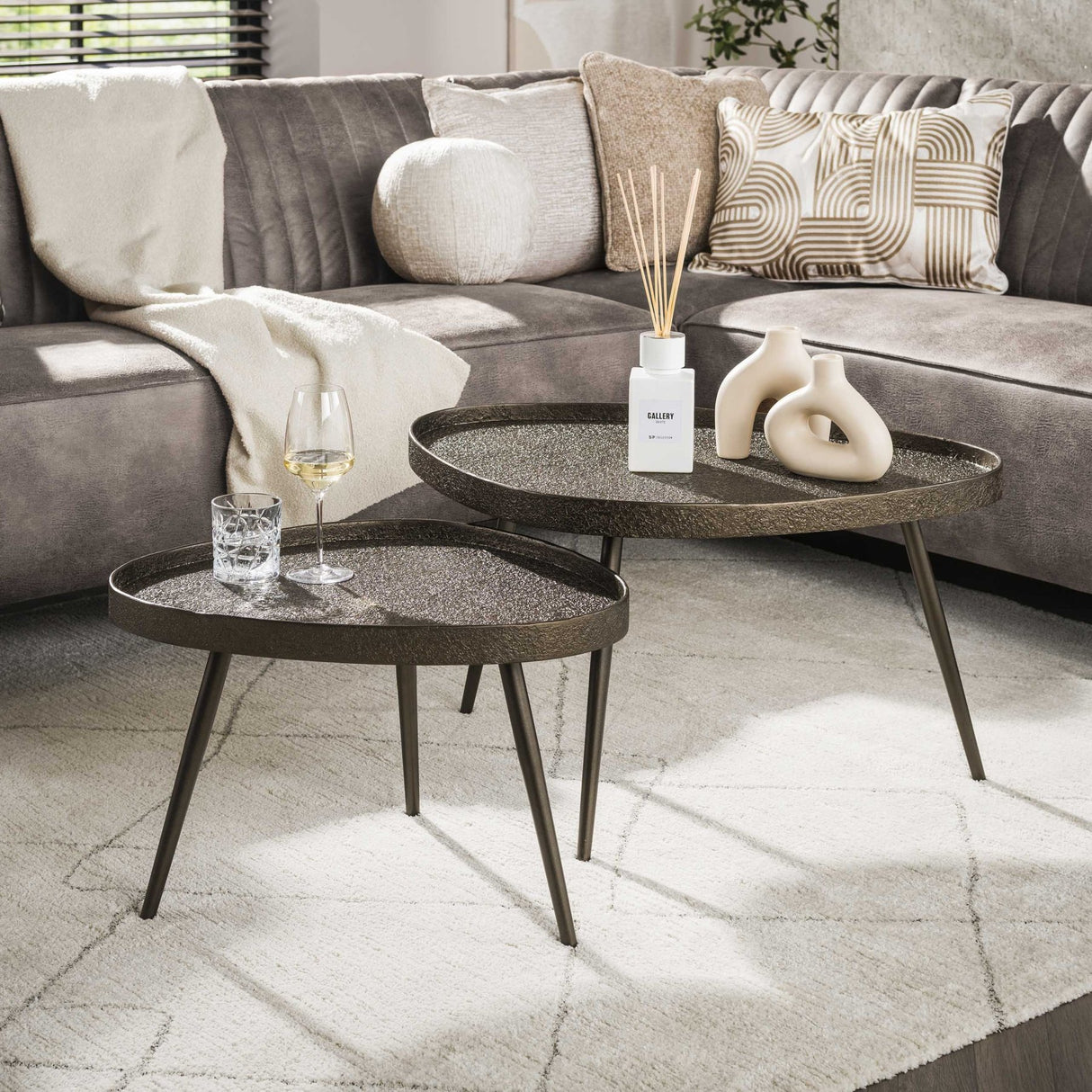 Luna Triangle coffee table set 2 bronze 80x60 cm