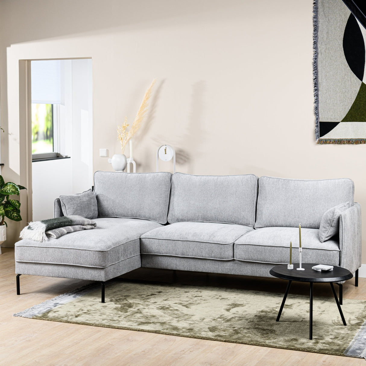Corner sofa Peppin fabric light grey - left